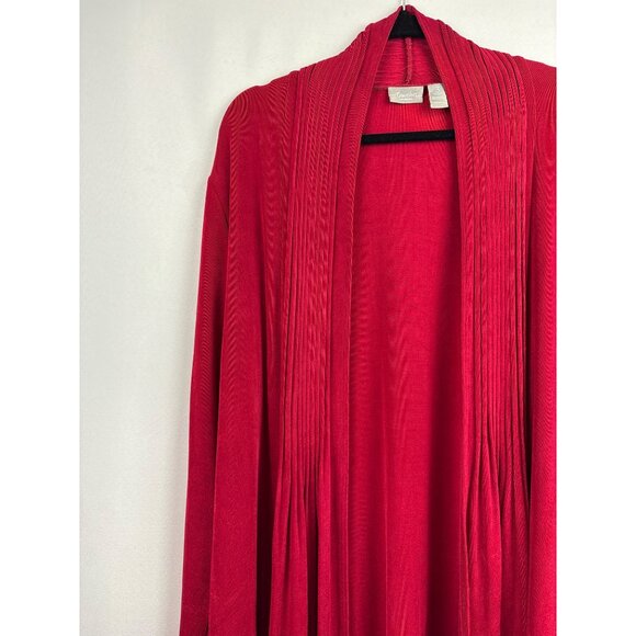 Women’s Chico’s Travelers Size 2XL Bright Red Long Sleeve Cardigan with Ribbed D - Picture 2 of 4
